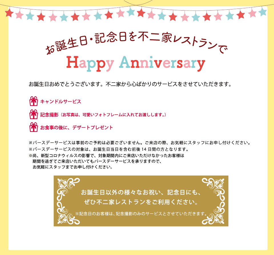 お誕生日・記念日を不二家レストランで